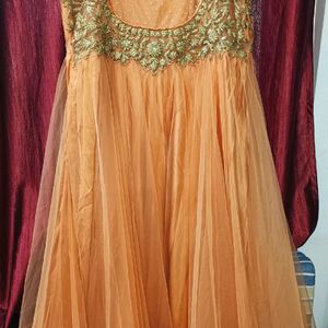 Heavy Golden Thread Work Silk Netted Gown