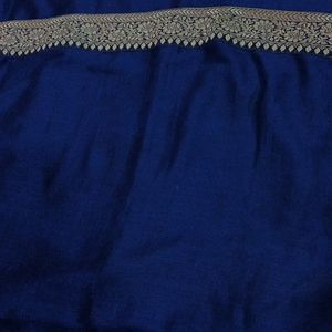 Very Beautiful Siney Blue Saree With Golden Patta