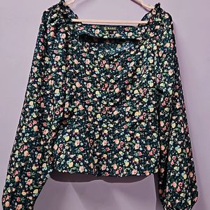 Floral Printed Clinched Waist Top