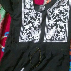 Black With White Printed Kurti