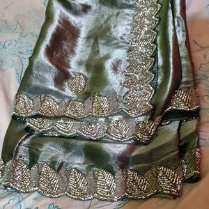 new  party wear silver saree. zardozi, jarkan  wor