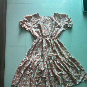 Peach Printed Party Wear Dress