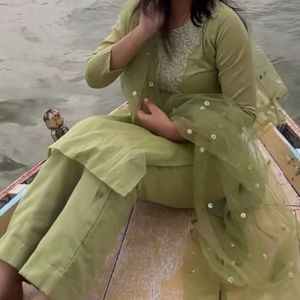 Organza Green Kurta Dupatta Set