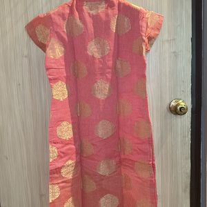 Benarasi Silk Cotton Deep Peach Kurti