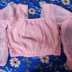 Pink Stylish Party Crop Top - Size (S-M)