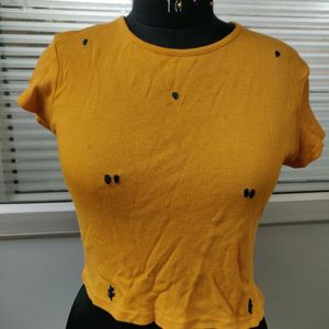 Stylish Mustard Short Sleeve Rib Crop Top