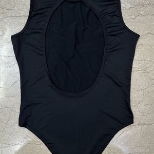 Black Bodysuit With Embroidered Patch Work