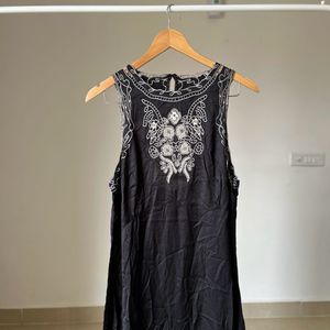 River Island Satin Black embroidered Maxi dress