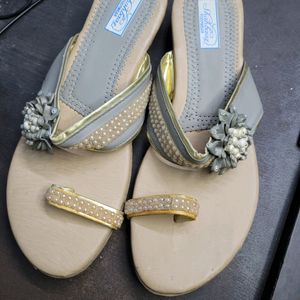 Fancy Grey Slipper Falt Sandal Heel For Women