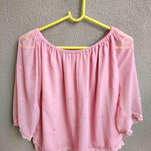 Pink Off Shoulder Flowy Blouson