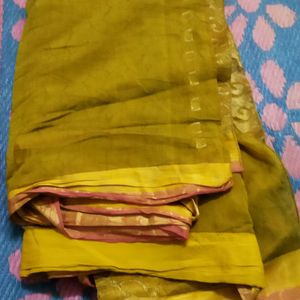 Yellow Saree With Golden Design