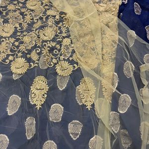 New Royal Blue And Gold Banarsi Silk Organza Saare