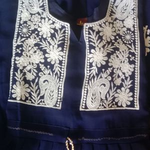 Chikankari Nevy Blue Short Kurti