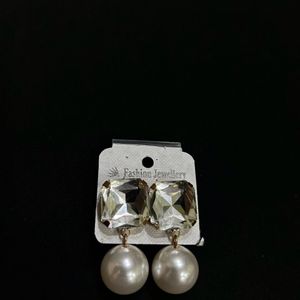 Zirconia Crystal And Faux Pearl Drop Earrings