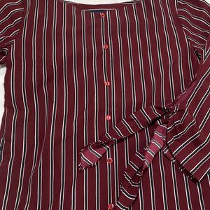 Maroon Vertical Striped Top