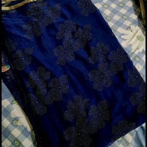 Blue Saree Without Blouse