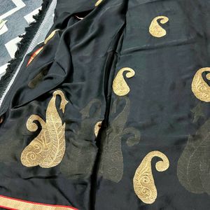 Elegant black golden border and motifs saree