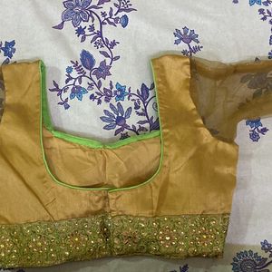 Green And Beige Zari/ Stone Pattern Saree