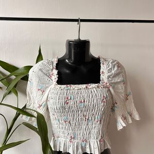 Embroidered Floral Eyelet Top