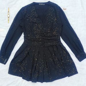Korean Black Mini Flared Dress
