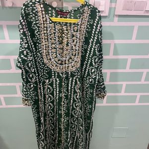 Green Bandhani print Anarkali kurta