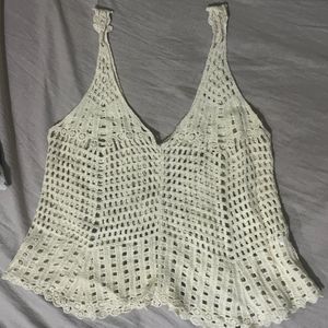 V-Neck Crochet Knit Eyelet Tank Top