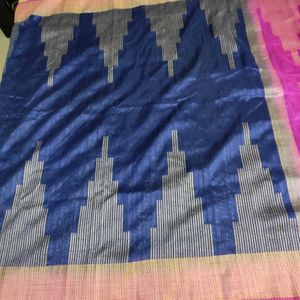 Navy Blue And Pink Jute Silk Saree