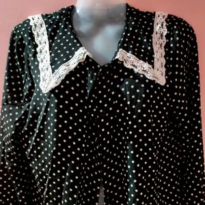 Korean Lace Work Polka Dot Shirt