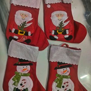 New Santa Socks 4 Pc For Christmas Tree Stocking