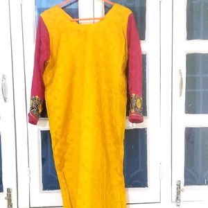 yellow embroidery kurta