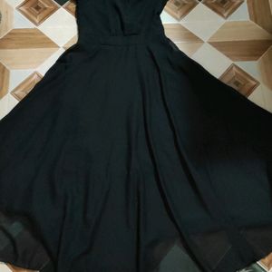 Black Cross Neck Georgette Long Dress