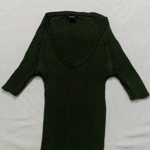 Dark Olive Fitted/Stretchable Deep Neck Top