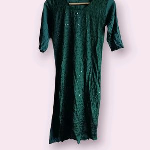 Beautiful Sequence Bottle Green Kurti