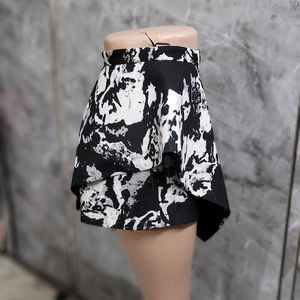 Black White Printed Short Cum Skirt