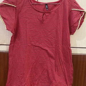 Shyla Red Top White Strips Size Xl