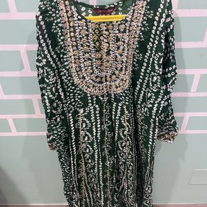 Green Bandhani print Anarkali kurta