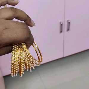 12 Golden Pearl Bangles