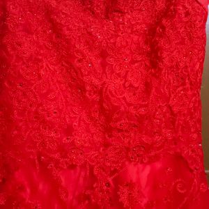 Barbie Red Party Gown With Dupatta