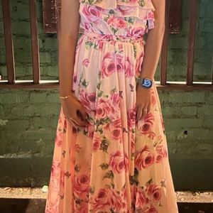 Pink Floral Off Shoulder Dress