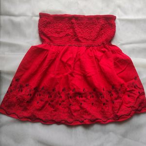 Red Embroidered Tube Top