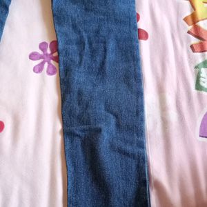 Blue Ribbed Slim Fit Jeans For Women..