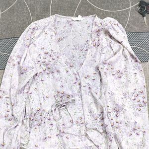 wrapover blouse top purple flower