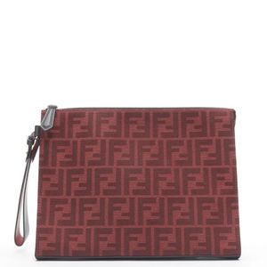 FENDI Zucca monogram red canvas leather zip Clutch