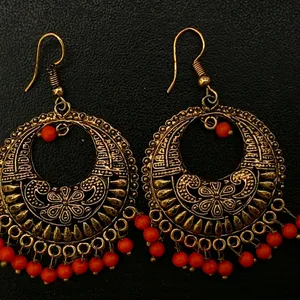 Orange Golden Oxidised Earrings