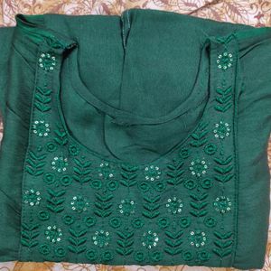 Dark Olive Green Two Tone Fabric Kurti