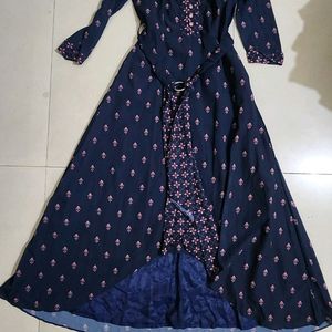 All Round Navy Ethnic Middi Dress Wd Belt