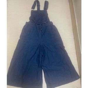 Wide Leg Dungarees With Buckled Straps, Soft Denim