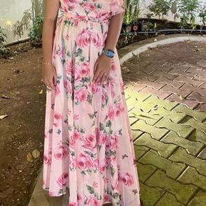 Pink Floral Off Shoulder Dress