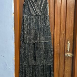 FLARED SHINY PARTY WEAR BLACK DRESS