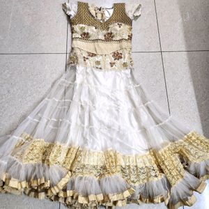 White Net Long Frock With Dupatta